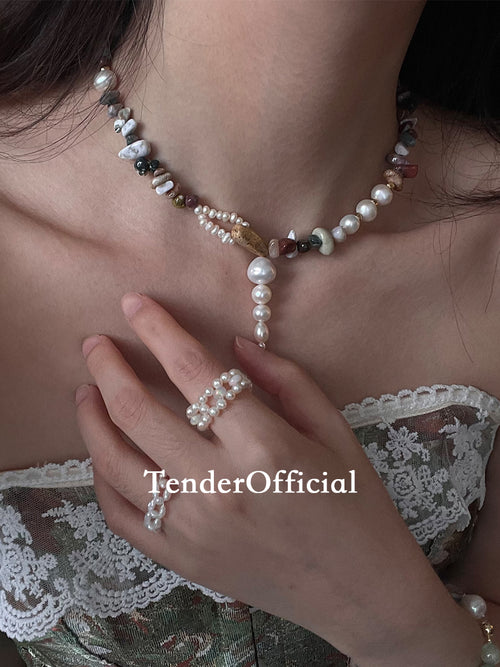Lurelin Village Blue|Natural Stone Pearl Necklace | Unique Handmade Vacation Jewelry
