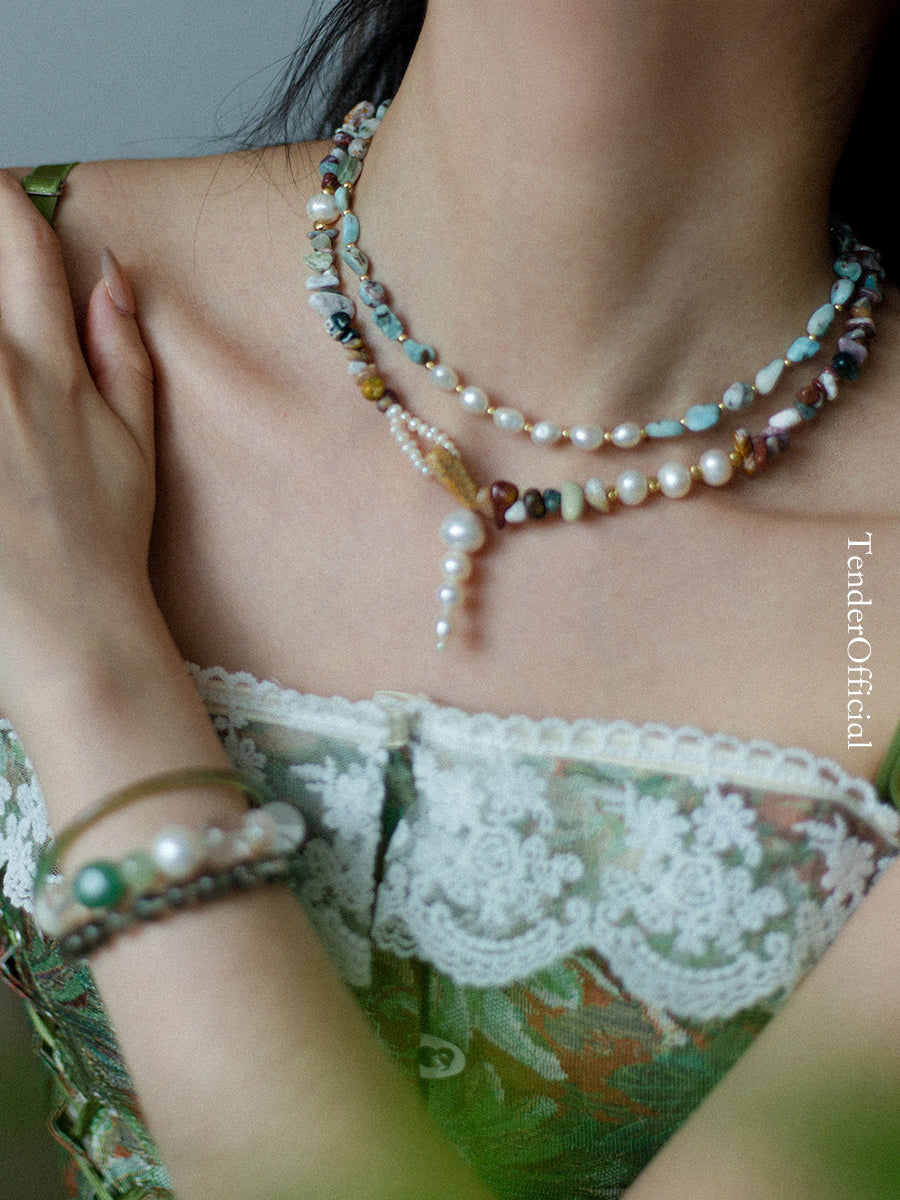 Lurelin Village Blue|Natural Stone Pearl Necklace | Unique Handmade Vacation Jewelry
